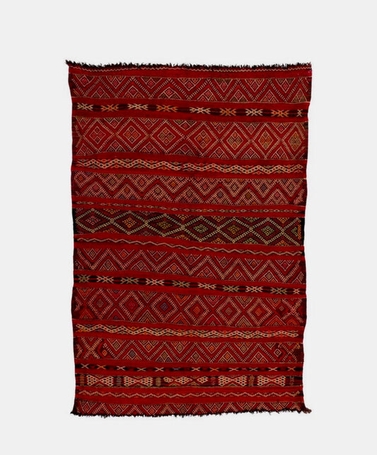 Dark red atlas vintage kilim rug 